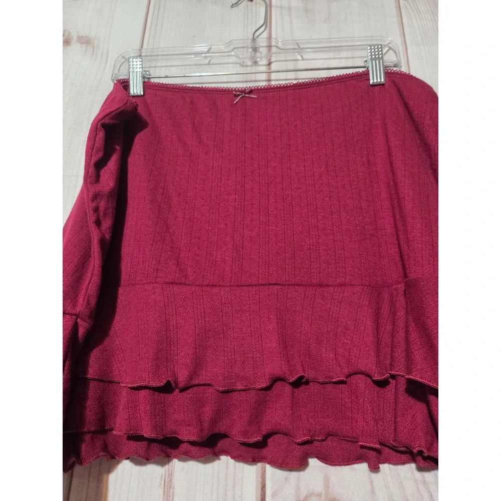 Wild Fable Burgundy Ribbed Ruffle Mini Skirt XXL NWT Wine Red Tiered Knit Bow